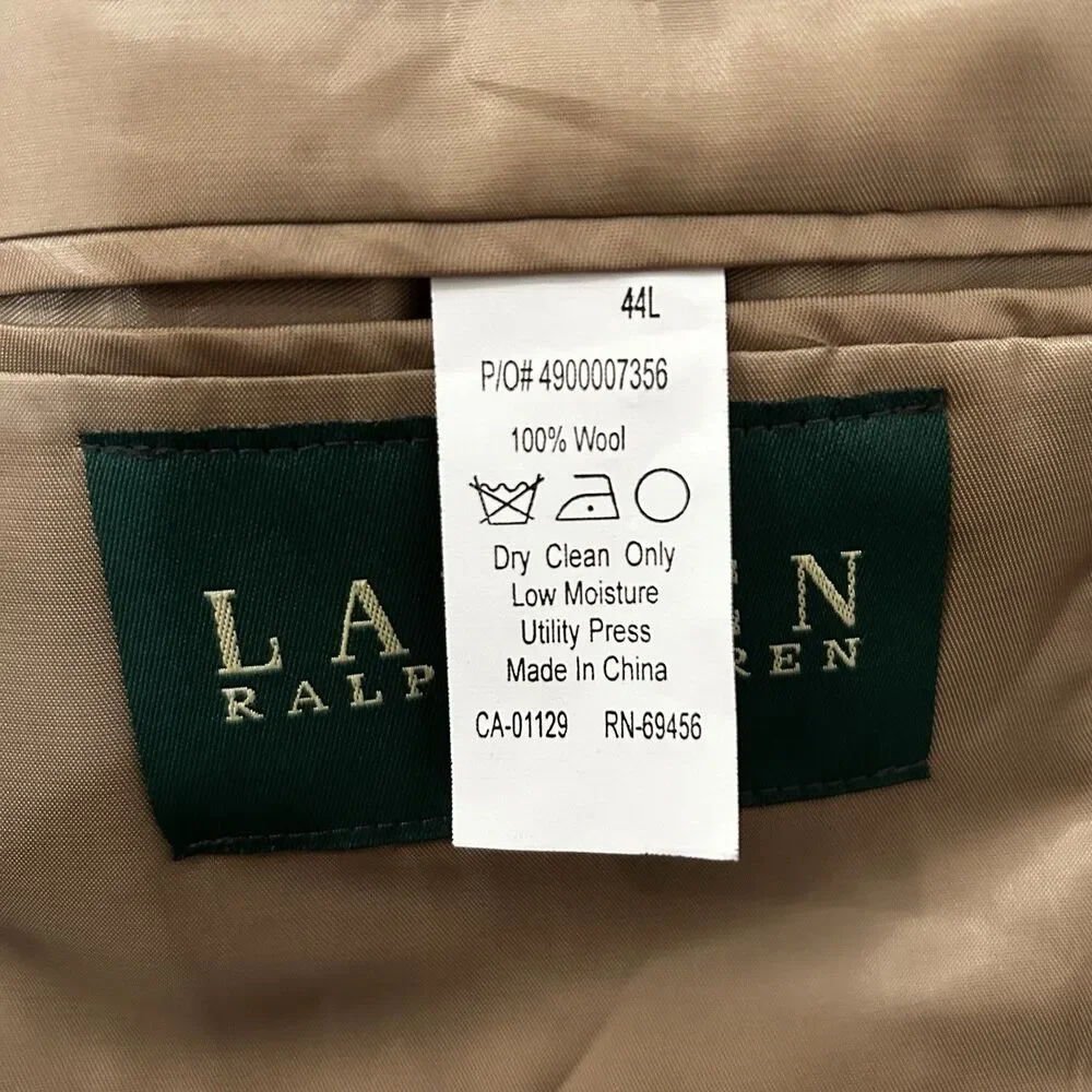 Lauren Ralph Lauren Men's Sport Coat in Tan Herringbone Size 44 Long, Classic